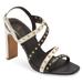 Cecelia New York Vanessa Studded Sandal Black White Gold Open Toe High Pump (10, BLACK ALABASTER)