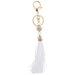 Lux Accessories Gold tone White Fabric Tassel Pave Fireball Bag Charm Keychain