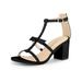 Allegra K Women's T Strap Block Heel Sandals