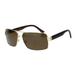 Mens Metal Rim Rectangular Designer Fashion Chic Sunglasses Gold Brown