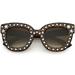 Oversize Star Rhinestones Cat Eye Sunglasses Wide Arms Square Lens 48mm (Tortoise / Amber)