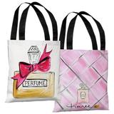 Bow Perfume/Pink Quilted - White Pink Tote Bag by Timree Tote Bag - 18x18