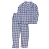 Womens Purple & Blue Plaid Fleece Pajamas Button Front Sleepwear Set