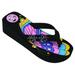 StarBay Women's Comfort Low Wedge PU upper Black Heel EVA Thong FlipFlop Sandal Platform Shoes with Multi Colos Flower Butterfly Print