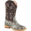 Roper Kids Girls Metallic Zebra Square Toe Western Cowboy Boots Mid Calf