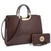 Dasein Patent Leather Croco Embossed Briefcase with Matching Wallet