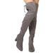 New Women Breckelles Vanesa-36 Faux Suede Thigh High Drawstring Chunky Heel Boot