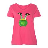 Inktastic Saint Patrick's Day, Pot Of Gold, Legs, Clovers Adult Women's Plus Size V-Neck Female