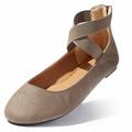 Womens Flat Dressy Shoes Shoes Women Ballet Shoes Ballet Ankle Strap Elastic Flats Shoe Round Toe Casual Comfort Slip On Dress Slip-on Taupe,sv,9.5