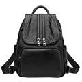 Luccia Vegan Leather Chic Backpack For Travel, School, Work, Daily Use With Adjustable Straps and Zippered Pockets (Black)