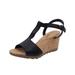 Hush Puppies Women's Perkingese Tstrap Black Ankle-High Leather Wedged Sandal - 6 W