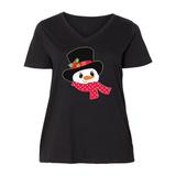 Inktastic Snowman with Red Polka Dot Scarf and Top Hat Adult Women's Plus Size V-Neck Female