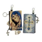 Icon Pouch Madonna And Child - Reversible - Tapestry Cloth Rosary Key Chain Coin Holder Case Pouch 4-3/4 Inch Width By World Faith
