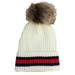 Womens Ivory Cable Knit Pom Beanie Hat Knit Stocking Cap Blue Red Black Stripe