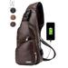 GustaveDesign Sling Bag Men Chest Shoulder Backpack waterproof Leather Crossbody Bag with USB Charging Outdoor Hiking Travel "Dark Brown"