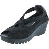 Nature Breeze MASCARA-04 Women Elastic Fabric Weave Slip On Wedge Walking Shoe - Black