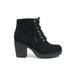Second-S Black Suede Soda Women Ankle Combat Boots High Heels Lace Up Side Zipper Booties 7.5