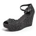 3.5 x 1.5 in. Heel Platform Open Toe Wedge Jelly Shoes, Black - Size 37