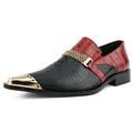 Bolano Mens Exotic Chain Ornament with Matching Cap Toe Novi Slip On Loafer Black/Red Size 14