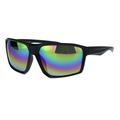 Mens Futuristic Robotic Squared Matte Plastic Black Frame Sunglasses Oil Slick Mirror