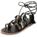Schutz Women's Patricia Gladiator Sandal, Black Mix Tie Up Flat Sandals (8)