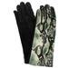 Womens Soft Green Velvet Snake Print Stretch Fit Text & Tech Touchscreen Gloves