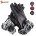 Spencer Womens Winter Warm Leather Gloves Touchscreen Texting Gloves PU Thermal Lining Fur Cuff Driving Gloves "Black"