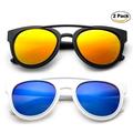 Newbee Fashion - Kids Teens Juniors Plastic Fashion Sunglasses for Girls & Boys Flash Mirror Lens Stylish Popular Aviator Shape Kids Fashion Sunglasses High Quality in 2 Value Pack