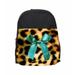 Turquoise Ribbon Print On leopard Print 13" x 10" Black Preschool Toddler Children's Backpack