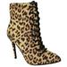 Delicious Women Ankle Boots Stiletto High Heels Lace Up Bootie Side Zipper Pointy Toe STAIN-S Cheetah Leopard Suede 6