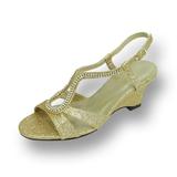 FLORAL Nikki Women's Wide Width Wedge Sandal with Swirly Rhinestone Strip Vamp GOLD 9.5