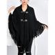 DODOING Oversized Horn Buttons Knit Poncho Cape Coat Cardigan Shawl Tassel Wrap Sweater for Women