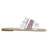 dELiAs Ladies Fashion Sandals 7 M US Metallic and Glitter Slip On Flats with Welt Detail Silver
