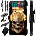 Compatible with LG K92 Hybrid LuxGuard Holster Phone Case Cover (Flaming Skull Fire)