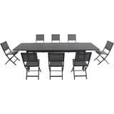 Cambridge Nova 9-Piece Dining Set with 8 Folding Sling Chairs and a 40" x 118" Expandable Dining Table