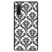 DistinctInk Case for Samsung Galaxy Note 10 (6.3 Screen) - Custom Ultra Slim Thin Hard Black Plastic Cover - White Black Damask Pattern - Floral Damask Pattern