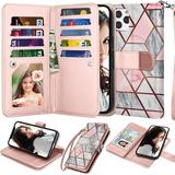 NJJEX Wallet Case for iPhone 11 PRO Max 2019 for iPhone 11 PRO Max Case (6.5 ) [9 Card Slots] PU Leather Credit Holder Folio Flip [Detachable] Kickstand Magnetic Phone Cover & Lanyard -Marble Pink