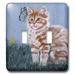 3dRose Orange and White Striped Tabby Kitten Staring at Butterfly with Blue Crackled Background - Double Toggle Switch (lsp_44380_2)