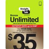 Straight Talk $35 Bronze Unlimited Talk & Text 30-Day Prepaid Plan (10GB of data at high speeds then 2G*) with 5GB Data Hotspot Enabled + Int l Calling e-PIN Top Up (Email Delivery)