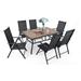 MFSTUDIO 7 Pieces Dining Set, 6 x Reclining Folding Sling Dining Chairs and 1 x Table with an Umbrella Hole