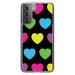 DistinctInk Clear Shockproof Hybrid Case for Galaxy S21 5G (6.2 Screen) - TPU Bumper Acrylic Back Tempered Glass Screen Protector - Black Multi Color Hearts