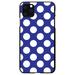 DistinctInk Case for iPhone 11 (6.1 Screen) - Custom Ultra Slim Thin Hard Black Plastic Cover - White & Dark Blue Polka Dots