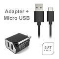 LG G Pad II 8.3 LTE Accessory Kit 2 in 1 Quick Charge DUAL USB Wall Charger 2.1 AMP Adapter + 5 Feet USB Data Sync Charging Cable BLACK