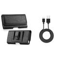 Luxmo PU Leather Wallet (Card Slot/Coin Holder) Holster Carry Case (Black) for Jitterbug Smart2 (Greatcall) with Durable Fast Charge/Sync Micro USB Charger Cable (3.3 Feet) and Atom Cloth