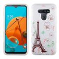 LG K51 Phone Case Semi Transparent Frosted White Hybrid Armor Three Layers Drop-Proof [Military-Grade] Shockproof Rubberized Silicone TPU Frame Bumper Rugged Cover [Eiffel Tower Paris] for LG K51