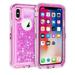 iphone XS/X 5.8inch case 3 in 1 Hard Clear Detachable Sparkle Dynamic Drift Sand Blink Flow Sand Glitter Heart-Shape Quicksand & Paillette Back Clear Hourglass Case Cover(Purple)