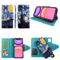 Starry Night Case for Iphone 11 Pro 5.8 Magnetic Detachable Hybrid Shock-Proof 2 in 1 Pu Leather Wallet Cover Folio Flip Kickstand Snap-on Book Style Cases Card Slots Wrist Strap