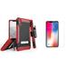 Beyond Cell Military Grade Shock Proof Kickstand Belt Holster Clip Case (Red/Black) with Bubble-Free Tempered Glass Screen Protector and Atom Cloth for iPhone Xs Max