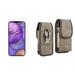 Luxmo Apple iPhone 12 Mini Belt Holster Bundle: Vertical Rugged Nylon Carrying Pouch Clip Phone Case (2 Card Slots/Pen Holder) with Tempered Glass Screen Protector - Brown