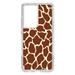 DistinctInk Clear Shockproof Hybrid Case for Galaxy S21 ULTRA 5G (6.8 Screen) - TPU Bumper Acrylic Back Tempered Glass Screen Protector - Brown Tan Beige Giraffe Skin Spots - Animal Print